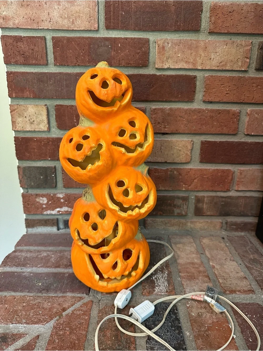 Vintage Gemmy Stacked Pumpkins Halloween Decor Foam Blow Mold Lighted Works 16”